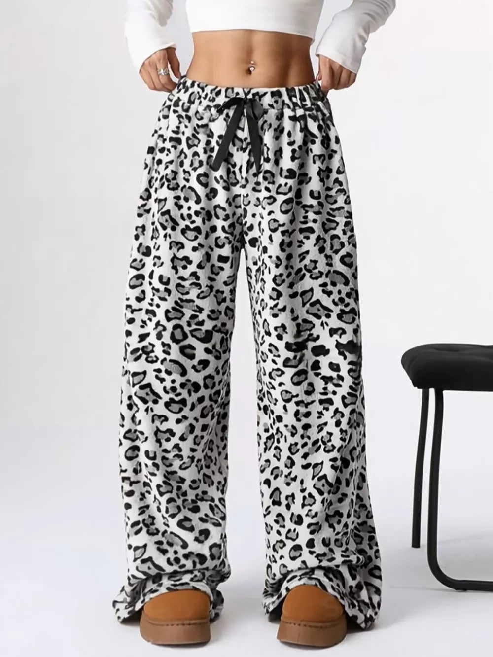 Leopard Wide Leg Plush Pants