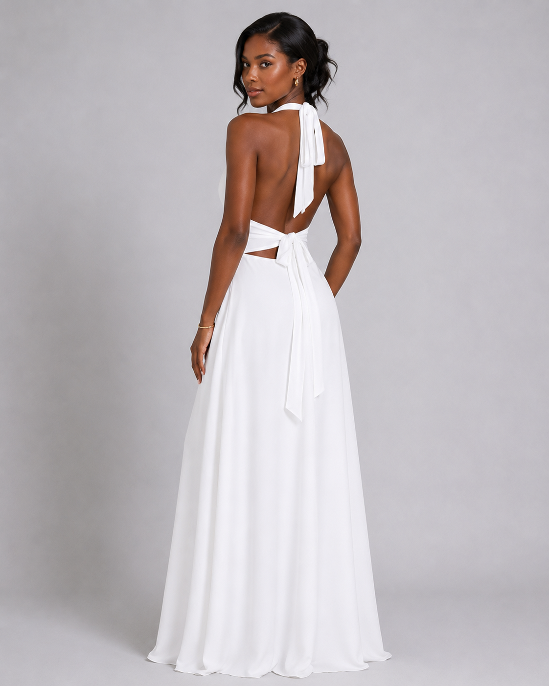 Halter Plunge V-Neck Maxi Dress – Elegant High Slit Backless Evening Gown