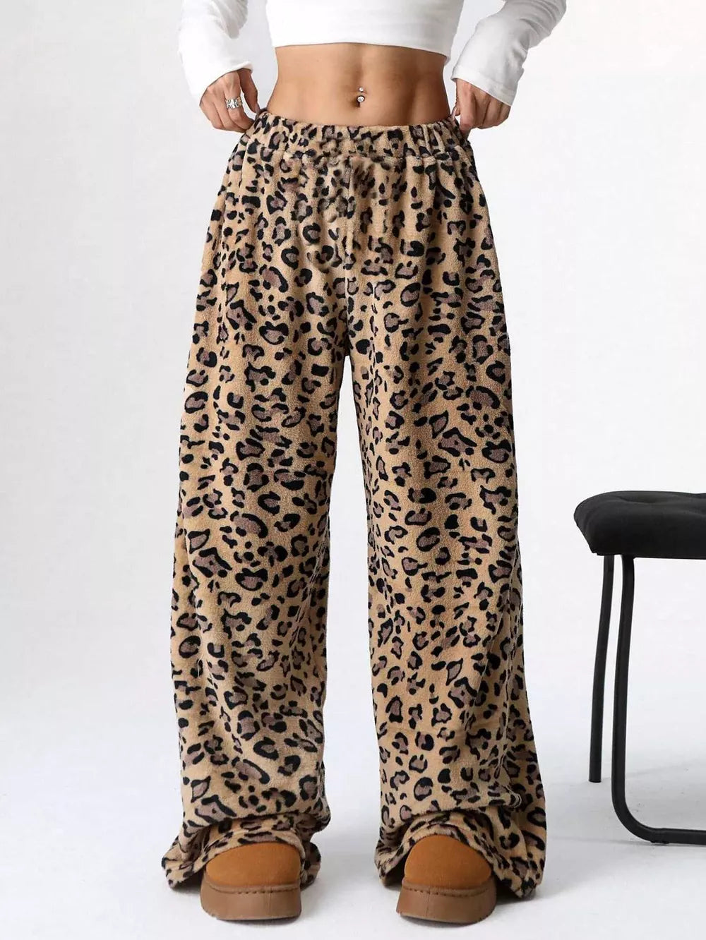 Leopard Wide Leg Plush Pants