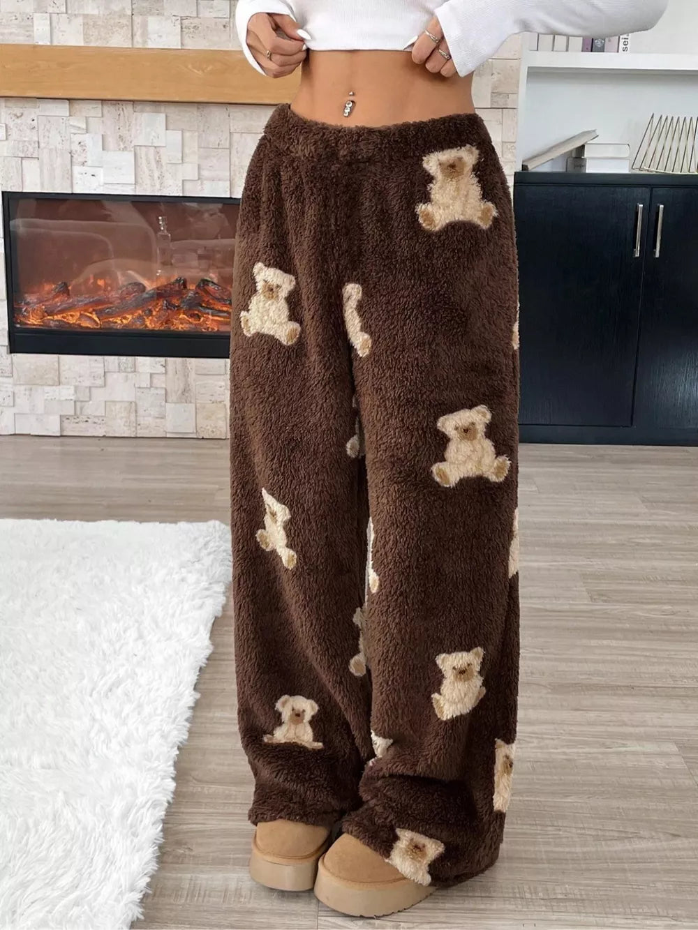 Leopard Wide Leg Plush Pants